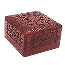 ZYNTIX Handmade Wooden Jewellery Box for Women Jewel Organizer Hand Carved with Intricate Full Kashmiri Carvings Wood Jewel Organizer Jewelry box for woman Gift (4 X 4 Inch)
