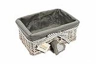 Woodluv Grey Wicker Rectangular Storage Gift Hamper Basket With Removable Lining - Small