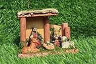 Salvus App SOLUTIONS Handmade Wood Hut with Marble Power Made Mary Joseph Baby Jesus Lamb/Nativity Set/Crib Set- 12.5 x 5.5 x 9.5 cm