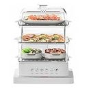 800W Foldable 3 Tier Detachable Steamer - 40L Food Steamer With 360° Steam Cycle For Vegetables, Meats, Fish - Anti-Dry Burn Electric Steamer With 12H Reservation - Touch Visual Panel