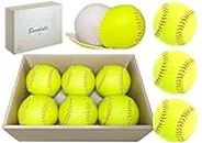 HANKLENSS 6 Pack Sports Practice Softballs - 12-Inch Official Size and Weight Slowpitch Softball, Unmarked & Leather Covered Training Ball for Games, Practice and Training