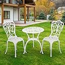 Withniture Bistro Set 3 Piece Outdoor Cast Aluminum Patio Bistro Table and Chairs Set of 2,All Weather Bistro Sets Outdoor Patio Furniture with Umbrella Hole for Front Porch Set,Garden,Balcony(White)