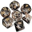 CiaraQ DND Polyhedral Dice Set with Dice Bag for Dungeons and Dragons RPG MTG Role Playing Table Games (Black Swirls)