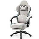 Dowinx Gaming Stuhl Stoff, Massage Gaming Sessel mit Fußstütze, Ergonomischer PC Stuhl Gamer Stuhl Bürostuhl 150 kg belastbarkeit, Grau