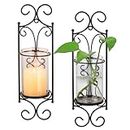Sziqiqi Wall Candle Sconces With Hurricane Glass - Hanging Wall Candle Holders Set of 2 Metal Wall Mounted Sconces for Pillar Candles Wall Art Decor for Living Room Bedroom Fireplace Bathroom, Black