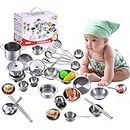 Kids Kitchen Playset Toys, Kids Pretend Play Kitchen Toys Accessories Set Stainless Steel Cookware Pots and Pans Set Cooking Utensils Pan Toys Set for Kids, Children, Girls, Boys, Toddlers, 18Pcs