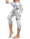Dragon Fit High Waisted Leggings for Women Tummy Control Workout Running Yoga Pants with Pockets (Large, Capris Marble)