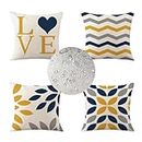 Outdoor Cushion Covers 80x80cm Set of 4 Simple HD Print Double Sided Linen Waterproof Cushion Cover Yellow Blue Boho Cushion Covers for Patio Garden Living Room Sofa Cushions Decor 32x32in PJ-9240