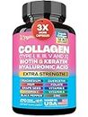 Zoyava Collagen Pills Peptides Types I, II, III, V & X Biotin Keratin Hyaluronic Acid MSM Vitamin A Vitamin C Vitamin E Folic Acid Zinc Magnesium with Grape Seed Extract, Quercetin (270 Caps)