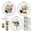 3pcs Embroidery Kit for Beginners DIY Adult Beginner Embroidery Kits with Cat Pattern 1 Embroidery Hoops Needles Threads and Instructions