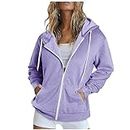 IEPOFG Fall Fashion Sweatshirt for Women Teen Girls Y2K Streetwear Long Sleeve Hooded Sweater with Pocket Zip Up Work Hoodie, A03_purple, Medium
