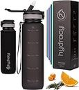 Hydracy Water Bottle with Times to Drink & Straw - Large 32 Oz BPA Free Motivational Water Bottle & No Sweat Sleeve -Leak Proof Gym Bottle with Time Marker - Ideal Gift for Fitness, Sports & Outdoors