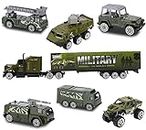 SUPER TOY 7 Pcs Die-Cast Military Vehicle Army Truck Toy Playset Push Go Metal Fighter Tank Cars Jeep for Kids Boys