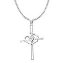 You Had Me At Camo Hunting, Faith & Fishing Cross Heart Pendant - Silver Necklace - Cross Necklace for Women - Silver Jewelry - Antler Necklace for Women - Silver Heart Necklace - 1.125 x .75 inches