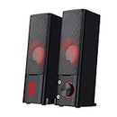 Redragon GS550 PC Gaming Speakers, 2.0 Channel Desktop Computer Sound Bar with Compact Maneuverable Size, Headphone Jack, Quality Bass & Decent Red Backlit, USB Powered w/ 3.5mm Cable