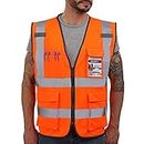 Dib Safety Vest Reflective High Visibility, ANSI Class 2 Vest with Pockets and Zipper, Construction Work Vest for Men Orange DSV02O-S