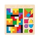 Tetris Holzpuzzle, 3D Holz-Puzzle, Tetris Holzpuzzle 3 in 1, Tangram Puzzle, Holzpuzzle Box Gehirn Spiel Baustein Intelligenz pädagogisches Geschenk für Kleinkinder