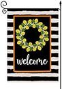 Welcome Home Decorative Lemon Wreath Watercolor Stripes Garden Flag Vertical Double Sided 12.5 x 18 Inch Rustic Burlap Black and White Spring Summer Farmhouse Yard Outdoor Décor