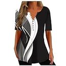SMIDOW Plus Size Tunic Tops for Women Trendy 2023 Boho Floral Shirts Short Sleeve Notch v Neck t-Shirt Graphic Tees Blouse, #22 Black, Medium