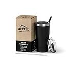 Arctic Tumblers | 20 oz Matte Black Insulated Tumbler with Straw & Cleaner - Retains Temperature up to 24hrs - Non-Spill Splash Proof Lid, Double Wall Vacuum Technology, BPA Free & Built to Last
