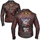 Gearswears Mens Brown Leather Jacket Vintage Biker Motorcycle Genuine Leather Jacket with Exclusive American Eagle Design (Large)