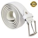 Leatherboss Genuine Leather Men Big and Tall Jeans Belt Size 46"- 64", White