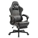 Dowinx Gaming Stuhl Bürostuhl Ergonomischer PC-Stuhl mit Massage Lendenwirbelstütze, Vorteil Stil PU Leder Hohe Rückenlehne Verstellbarer Drehsessel mit Fußstütze (Grau)