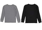 Fruit of the Loom Boys' Premium 2-Pack Thermal Waffle Crew Top, Black/Heather Greystone, 10-12