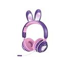 Gaming Bluetooth 5.0 Wireless Headphones, Over Ear Bunny RGB Foldable Headset with AUX 3.5mm & Microphone, for Girls & Kids Purple
