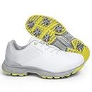 Waterproof Golf Shoes for Men Spikeless Outdoor Golf Sport Training Sneakers Classic Mens Golf Trainers Size 13 14 …, White Grey-spikes, 11