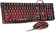 Rii Gaming Keyboard and Mouse Set, 3-LED Backlit Mechanical Feel Business Office Keyboard Colorful Breathing Backlit Gaming Mouse for Working or Primer Gaming,Office Device (RK108)