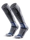 WEIERYA 2 pares de calcetines de esquí Lana Merina, calcetines térmicos acolchados hasta la rodilla para esquiar, snowboard, deportes de invierno al aire libre Retro Gris L
