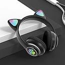 AU Gaming Headset Cat Ear Headphone with RGB LED Light Microphone Stereo Sound Glowing Over-Ear Gaming Headsets for Kids and Adult (Black)