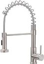 Brushed Nickel Kitchen Faucet with Pull Down Sprayer, Modern Stainless Steel Single Handle Spring Kitchen Faucets for Farmhouse Outdoor RV Camper Laundry Prep Wet Bar Sink 1 Hole