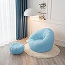 Bean Bag Chair Cover Lazy Sofas Cover +Footstool Cover Petal-Shaped Bean Bag Chair Cover (No Beans) Stuffed Animal Storage or Memory Foam Lounger Seat Bean Bag Cover,Blue,L