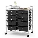 Giantex 12-Drawer Rolling Storage Cart, Multipurpose Movable Organizer Cart, Utility Cart for Home, Office, School (Black)