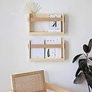 FIRADE Wall-Mounted Magazine Holder With PU Leather Strap,Wood Magazine rack,File Organizer For Entryway, Office,Living Room, Waiting Room, Kids’ room,2 Pack (17.3" x 3.5" x 10.6 ")