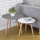 OXMIC Coffee Table - Teardrop-Shaped Modern Wooden Surface Top Sofa Table for Living Room Modern Design Home Furniture with Storage Open Shelf (White - Grey)