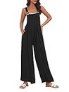 AUTOMET Womens Jumpsuits Overalls Wide Leg Casual Summer Outfits Rompers Jumpers Sleeveless Straps With Pockets 2024, Black, X-Large