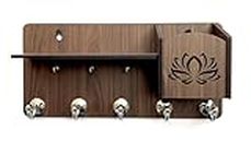 RHT Designer Key Holder & Organizer | Wooden Wall Mount Key Holder for Home & Office (Lotus Designed)