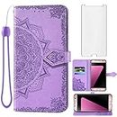 Asuwish Compatible with Samsung Galaxy S7 Wallet Case and Tempered Glass Screen Protector Flip Cover Credit Card Holder Cell Accessories Phone Cases for Glaxay S 7 7s GS7 SM-G930V G930A Women Purple