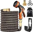 Expandable Garden Hose with 10 Modes Water Spray Gun,3/4"&1/2" Solid Brass Connectors, Durable 3450D Weave, Garden Hose Reel,No-Kink Flexible Magic Water Pipe (25FT/7.5m)