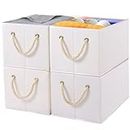 Yawinhe Lot de 4 Boîte de Rangement, Cubes de Rangement Pliables, Caisse de rangement, pour Chambre à Coucher, Vêtements, 33x23x20cm, Blanc, SNK033WS-4