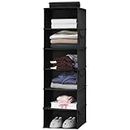 Hanging Closet Organizers 6 Tier, Foldable Fabric Hanging Storage Closet for Clothing Storage, Sorting Out Accessories, Shoes, Handbags in Wardrobe Closet, Easy Mount (Black)