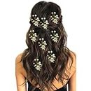 Hair Flare 2207 Pearl Artificial Bridal Wedding/ hair flower accessories For Women's/ gajra / Juda Pin/Juda Bun/Hair Clip/ artificial flowers For hair / - Pack Of 8, White And Golden