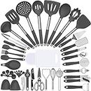 Silicone Cooking Utensil Set, Umite Chef 43 PCS Heat Resistant Kitchen Utensil Gadgets Set-Stainless Steel Handle- Kitchen Spatula Tools for Nonstick Cookware, Pots and Pans Accessories(Grey)