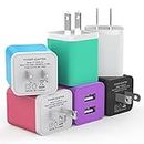 6Pack USB Wall Charger, iGENJUN 2.4A Dual USB Port Cube Power Plug Adapter Fast Phone Charger Block Charging Box Brick for iPhone 15/15 Pro/15 Pro Max/14, Samsung Galaxy, Pixel, LG, Android-Colorful