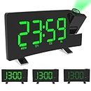 ALLOMN Projection Alarm Clock, FM Digital Alarm Clock Curved-ScreenFM Radio/Time Projection/Adjustable Projector/Snooze/Dual Alarms/USB Charger Port/12/24 Hour/Dimmer (Green)