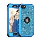 Asuwish Phone Case for iPhone 7plus 8plus 7/8 Plus Cell Cover Hybrid Rugged Bling Glitter Shockproof Full Body Hard Heavy Duty Slim Accessories i Phone7s 7s + 7+ 8s 8+ Phones8 7p 8p Women Girls Blue