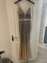 Silver Embellished fitted sheer/ nude Jovani Prom Dress UK Size 8 pageant gown